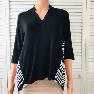 2/$50 CHA CHA VENTE Black White 3/4 Sleeve Shirt Size Petite Medium